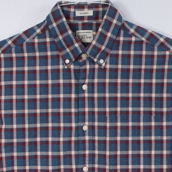 J. Crew Men's Casual Shirt S Blue Maroon Broadcloth Cotton - Picture 1 of 7